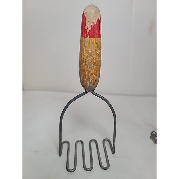 Vintage Set Of 7 Retro Red Handled Wooden Stainless Steel Kitchen Tools - Picture 5 of 6